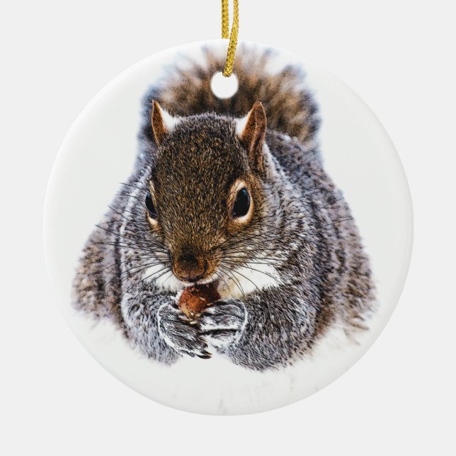 Eating Squirrel Ceramic Tree Decoration (Front)