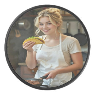 Eating Tacos Photo Personalize Customize Hockey Puck