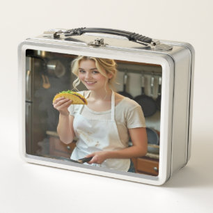 Eating Tacos Photo Personalize Customize Metal Lunch Box