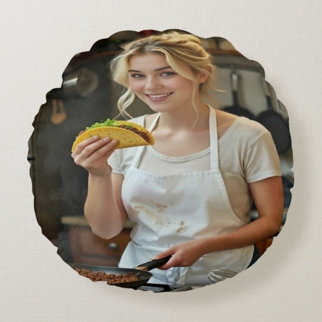 Eating Tacos Photo Personalize Customize Round Cushion (Front)