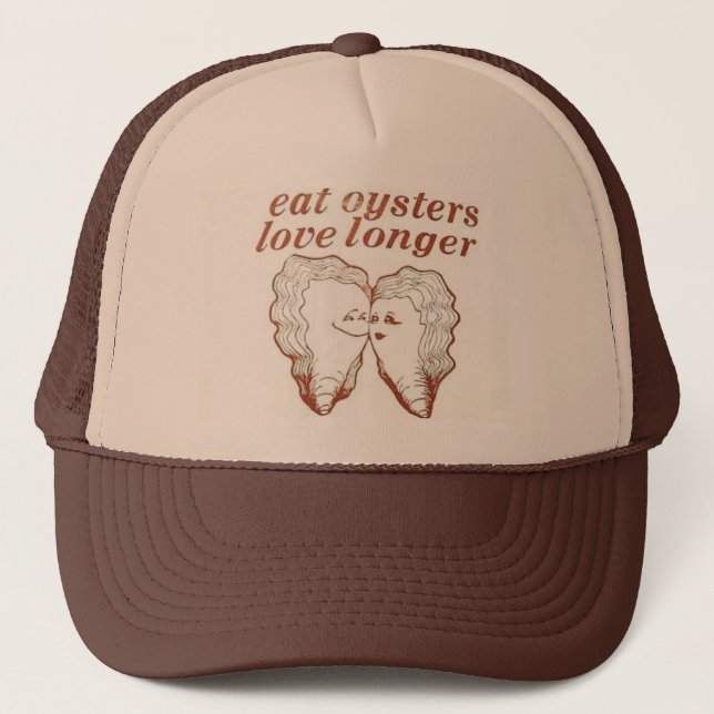 Eats Oysters Love Longer Mesh Trucker Hat Cap (Front)