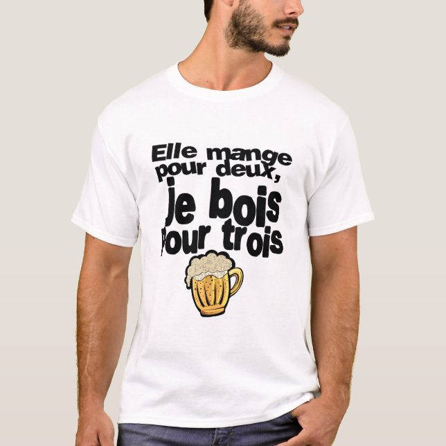 eats two wood three alcohol humor beer quote T-Shirt (Front)