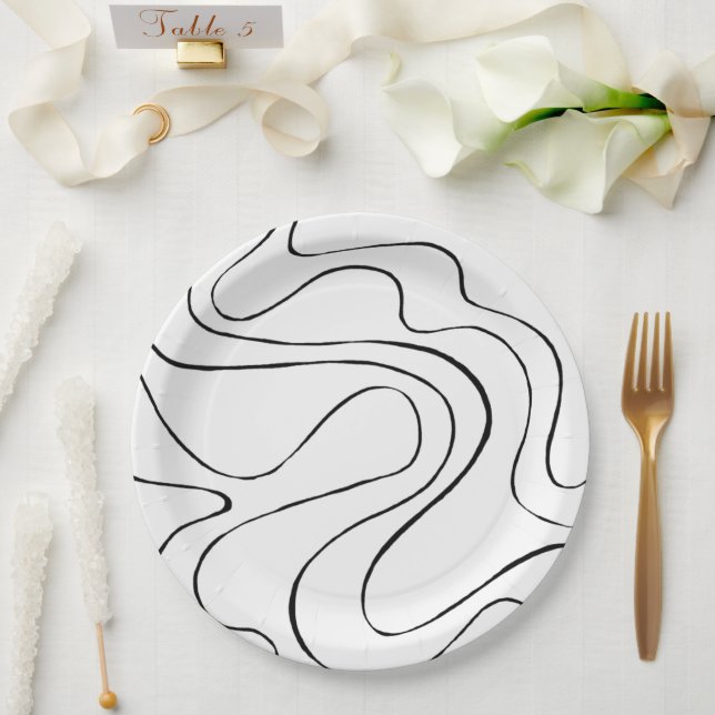 Ebb and Flow 2 - Black and White Paper Plate (Wedding)