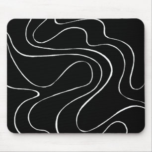 Ebb and Flow 2 - Black on White Mouse Mat