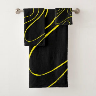 Ebb and Flow 2 in Black and Yellow Bath Towel Set