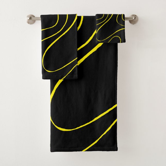 Ebb and Flow 2 in Black and Yellow Bath Towel Set (Insitu)