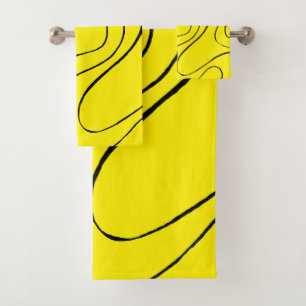Ebb and Flow 2 in Black and Yellow Bath Towel Set