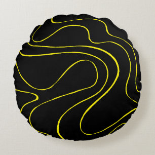 Ebb and Flow 2 in Black and Yellow Round Cushion