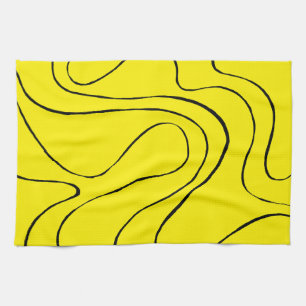 Ebb and Flow 2 in Black and Yellow Tea Towel