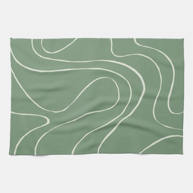 Ebb and Flow 2 in Green Tea Towel (Horizontal)