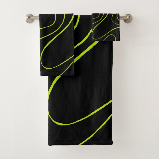 Ebb and Flow 2 in Lime Green and Black Bath Towel Set (Insitu)