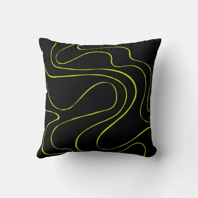 Ebb and Flow 2 in Lime Green and Black Cushion (Back)
