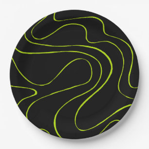 Ebb and Flow 2 in Lime Green and Black Paper Plate