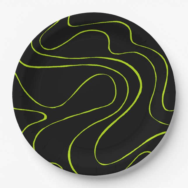 Ebb and Flow 2 in Lime Green and Black Paper Plate (Front)