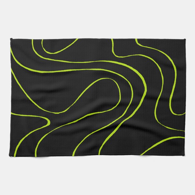 Ebb and Flow 2 in Lime Green and Black Tea Towel (Horizontal)
