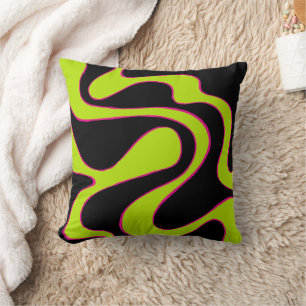 Ebb and Flow 2 in Lime Green, Hot Pink & Black Cushion