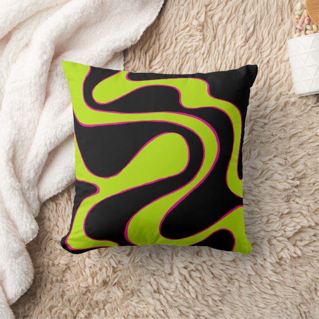 Ebb and Flow 2 in Lime Green, Hot Pink & Black Cushion (Blanket)