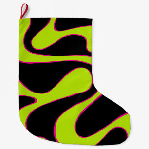 Ebb and Flow 2 in Lime Green, Hot Pink & Black Large Christmas Stocking
