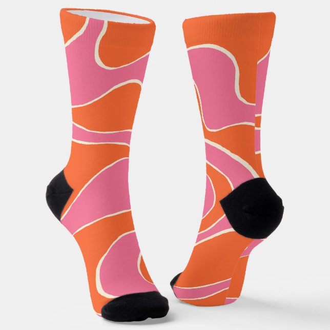 Ebb and Flow 2 in Pink, Orange and Cream Socks (Angled)