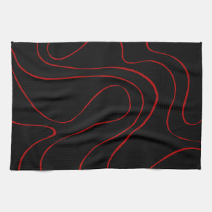 Ebb and Flow 2 in Red and Black Tea Towel