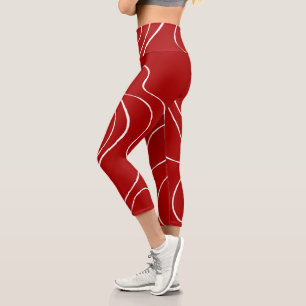 Ebb and Flow 2 in Red and White Capri Leggings