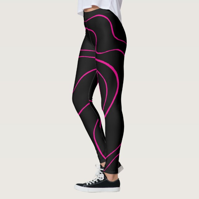 Ebb and Flow 2 - Magenta and Black  Leggings (Left)
