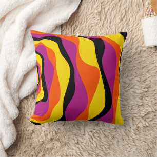 Ebb and Flow 4 - Black, Pink, Orange and Yellow Cushion