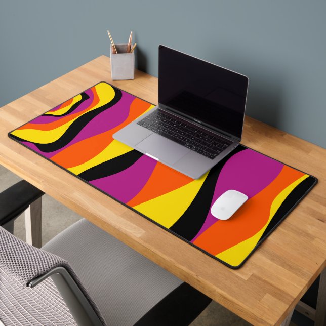 Ebb and Flow 4 - Black, Pink, Orange and Yellow Desk Mat (Office 2)