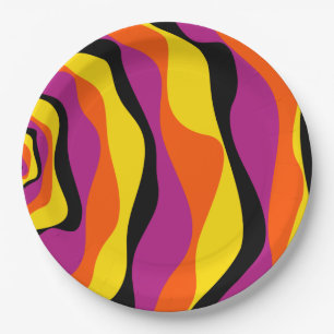 Ebb and Flow 4 - Black, Pink, Orange and Yellow Paper Plate