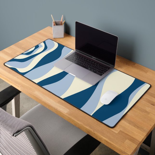 Ebb and Flow 4 - Dark Blue, Light Blue and Cream Desk Mat (Office 2)