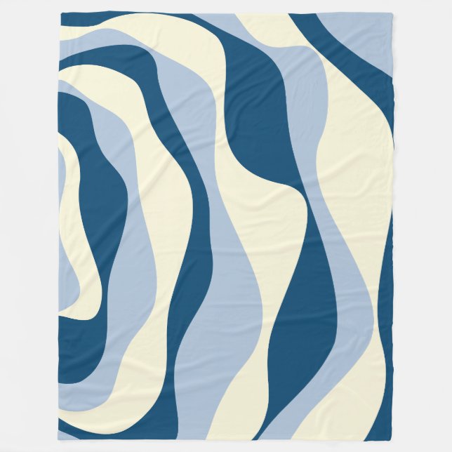 Ebb and Flow 4 - Dark Blue, Light Blue and Cream Fleece Blanket (Front)