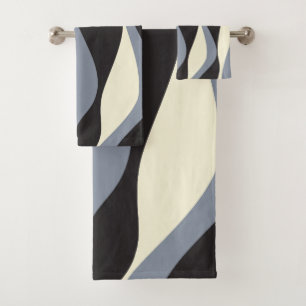 Ebb and Flow 4 in Black, Grey, and Cream  Bath Towel Set