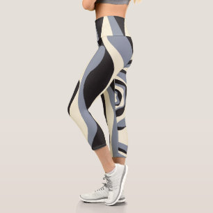 Ebb and Flow 4 in Black, Grey, and Cream Capri Leggings
