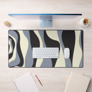 Ebb and Flow 4 in Black, Grey, and Cream  Desk Mat