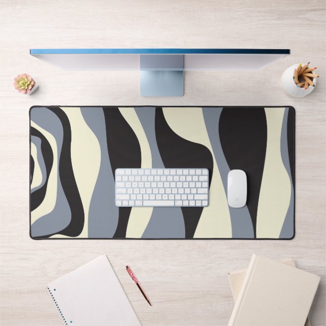 Ebb and Flow 4 in Black, Grey, and Cream  Desk Mat (Office 1)