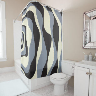 Ebb and Flow 4 in Black, Grey, and Cream  Shower Curtain