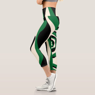 Ebb and Flow 4 in Green, Cream and Black Capri Leggings