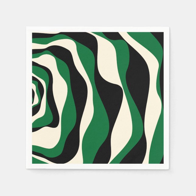 Ebb and Flow 4 in Green, Cream and Black  Napkin (Front)