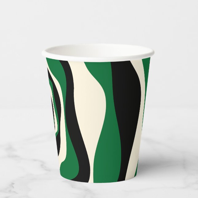 Ebb and Flow 4 in Green, Cream and Black  Paper Cups (Front)