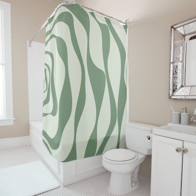 Ebb and Flow 4 in Green  Shower Curtain (In Situ)