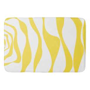 Ebb and Flow 4 in Lemon Yellow and White Bath Mat