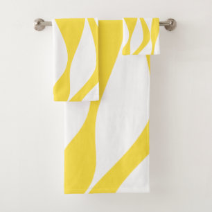 Ebb and Flow 4 in Lemon Yellow and White Bath Towel Set