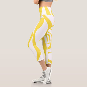 Ebb and Flow 4 in Lemon Yellow and White Capri Leggings