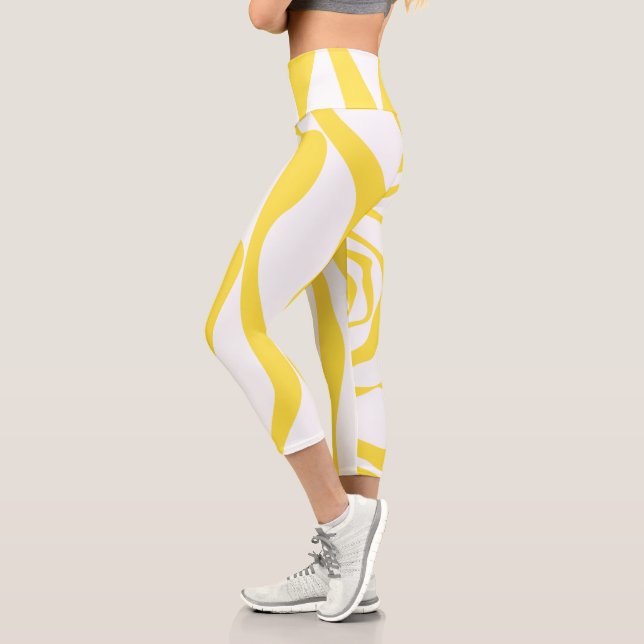 Ebb and Flow 4 in Lemon Yellow and White Capri Leggings (Left)