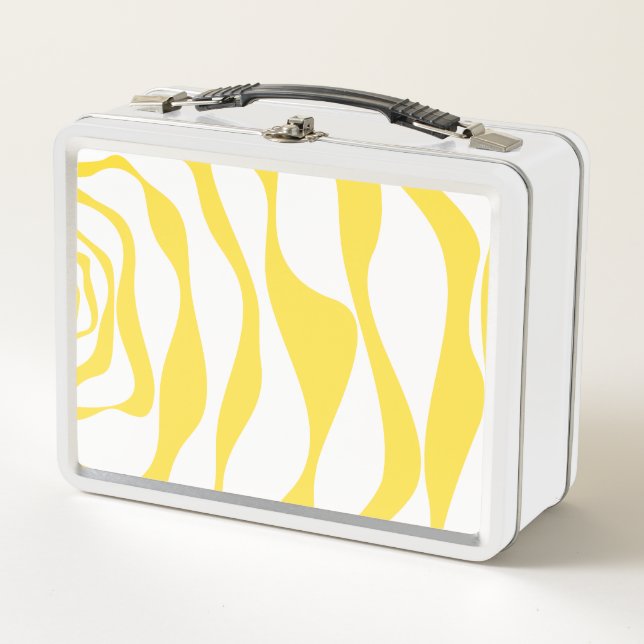 Ebb and Flow 4 in Lemon Yellow and White Metal Lunch Box (Front)