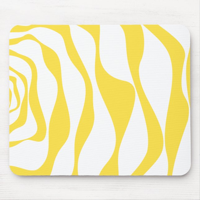 Ebb and Flow 4 in Lemon Yellow and White Mouse Mat (Front)