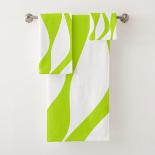 Ebb and Flow 4 in Lime Green and White Bath Towel Set