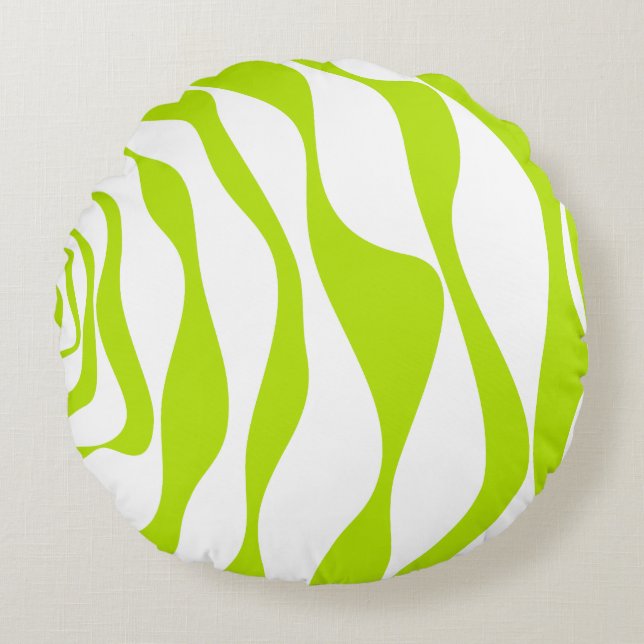 Ebb and Flow 4 in Lime Green and White Round Cushion (Front)