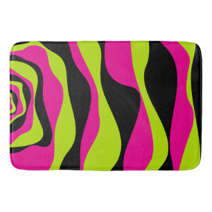 Ebb and Flow 4 in Lime Green, Hot Pink and Black Bath Mat
