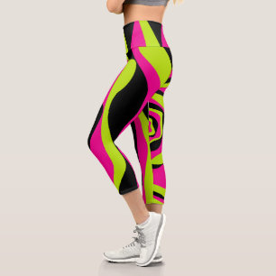 Ebb and Flow 4 in Lime Green, Hot Pink and Black Capri Leggings